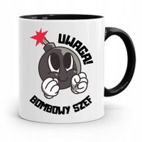 Kubek Czarny Prezent Szefa Uwaga Bombowy Szef Z Nadrukiem Ze Zdjęciem