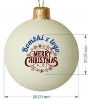 10 szt. Bombka szklana 8 cm jednostronny nadruk logo napis + kartonik