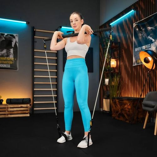 Drążek do ćwiczeń pilatesu kij 4x gumy oporowe ekspandery z drążkiem TREX na Arena.pl