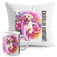 ZESTAW KUBEK + PODUSZKA DRUK - PIES PSY PIESEK RASA LABRADOR RETRIEVER