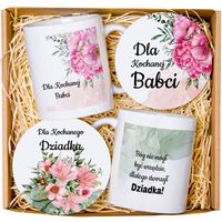 Prezent na dzień Babci i Dziadka ZESTAW 2 kubków z podkładką