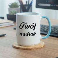 Duży kubek XXL z błękitnym uszkiem i rantem z Twoim nadrukiem