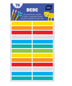 ETYKIETY SAMOPRZYLEPNE 78SZT DO PODPISYWANIA PRZYBORÓW SZKOLNYCH BEBE KIDS