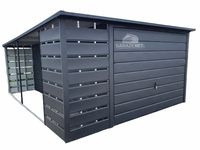 GARAŻ BLASZANY 3X5 + WIATA - BRAMA - ANTRACYT - DACH SPAD W TYŁ GB356