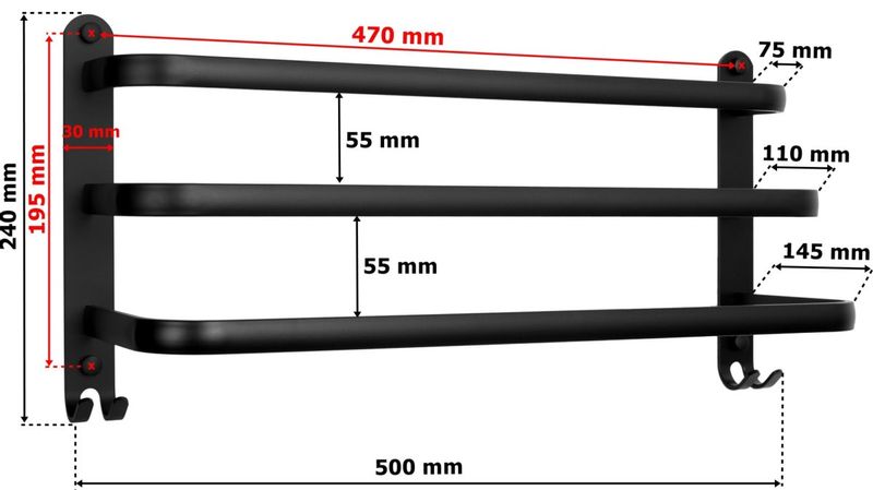 Wieszak Athos 50 cm czarny loft zdjęcie 13