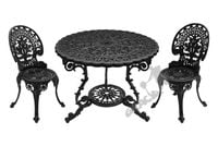 ZESTAW NR 16 - STÓŁ Ø 90 CM + 2 KRZESŁA LEKKIE MEBLE OGRODOWE NA TARAS PATIO BALKON ELEGANCKIE RETRO