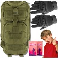 Zielony Plecak Wojskowy 35L Taktyczny + Rękawice Czarne Ochronne r. L