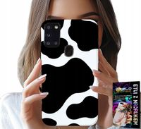 ETUI DO SAMSUNG GALAXY A21s - CZARNO - BIAŁE ŁATY KROWA, MODNE WZORY