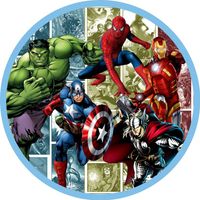 Opłatek na tort AVENGERS Batman Iron Man Hulk Thor CPT. Ameryka Spiderman
