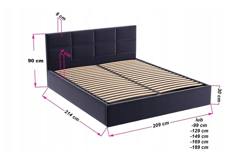 Szare łóżko tapicerowane GOBI / R91 140x200 cm zdjęcie 3