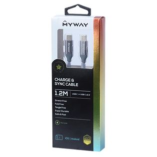 Kabel do ładowania i synchronizacji MYWAY oplot z mikrofibry 120cm USB-C - USB-C v2.0