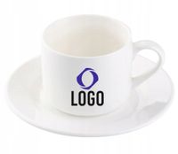 Filiżanka z talerzykiem z nadrukiem TWOJE LOGO NAPIS gadżet firmowy 25 szt