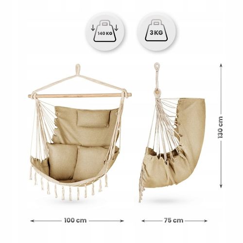 FOTEL WISZĄCY KRZESŁO BRAZYLIJSKIE HUŚTAWKA HAMAK BOHO SOIS XXL OUTTEC na Arena.pl