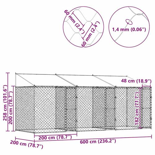 Klatka dla psa Srebrny 600 x 200 x 256 cm Stal Galwanizowana na Arena.pl