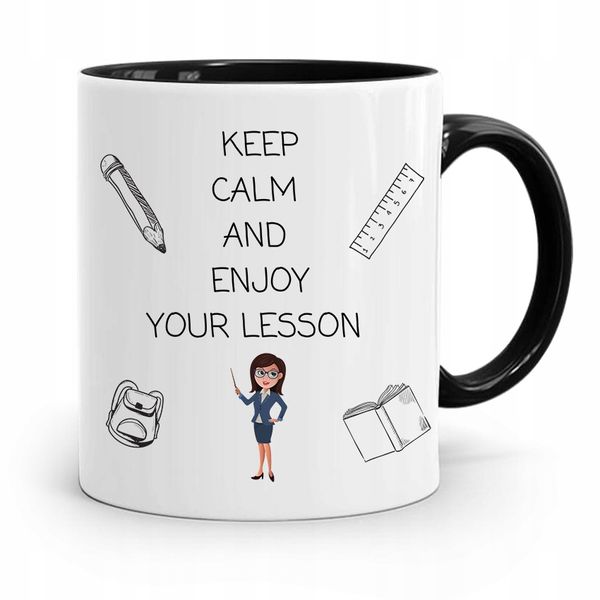 Kubek Czarny Prezent Dzień Nauczyciela Keep Calm Z Nadrukiem Ze Zdjęciem zdjęcie 1