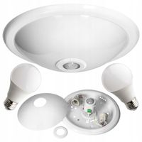 PLAFON LED LAMPA SUFITOWA CZUJNIK RUCHU ZMIERZCHU + 2x ŻARÓWKA E27 LED 10W