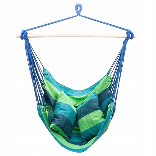NIEBIESKI WISZĄCY OGRODOWY HAMAK HUŚTAWKA BRAZYLIJSKA KOKON + 2 poduszki na Arena.pl