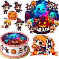 ZESTAW OPŁATEK NA TORT 20CM + 16 POSTACI - HALLOWEEN + IMIĘ 15CM 18CM
