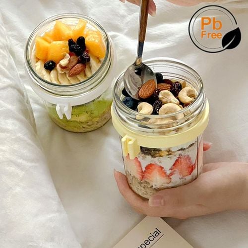 Zestaw 4 Słoiki Pojemniki do Owsianki 470 ml ze Sztućcami Widelce Łyżki na Arena.pl