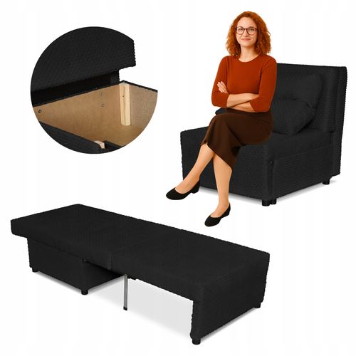 Fotel rozkładany funkcja spania KIMO pojemnik pościel czarny na Arena.pl