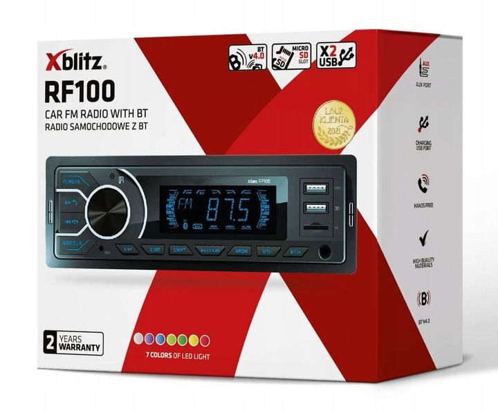 Xblitz RF100 Radio samochodowe Bluetooth MP3 USB AUX VarioColor + pilot zdjęcie 10