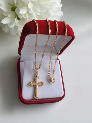 złoty łańcuszek krzyżyk na komunię na chrzest medalik komunijny + PUDEŁKO na Arena.pl