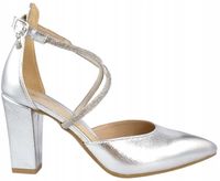 Srebrne czółenka damskie Prestige 2227/OBL sr.cekiny skóra metalizowana r38