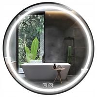 LUSTRO ŁAZIENKOWE LED 80 cm OKRĄGŁE PODŚWIETLANE Z RAMĄ LOFT BEZ PARY