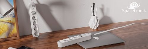 Bezpieczna Listwa Zasilająca Przedłużacz Spacetronik SR-203 4AC 4USB QC 2m na Arena.pl