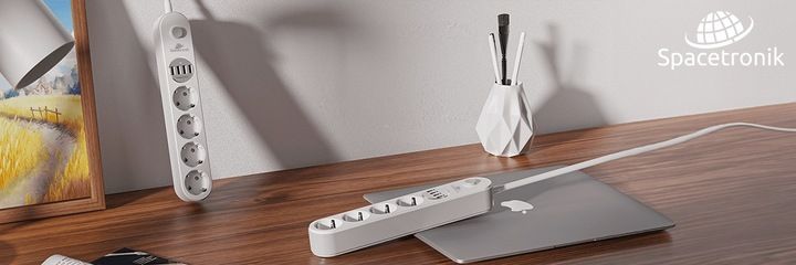 Bezpieczna Listwa Zasilająca Przedłużacz Spacetronik SR-203 4AC 4USB QC 2m zdjęcie 9