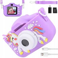 APARAT CYFROWY DLA DZIECI JEDNOROŻEC FIOLETOWY PODWÓJNY APARAT KARTA 32GB