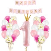 Zestaw balonowy na roczek dla dziewczynki różowy XXL 1 urodziny