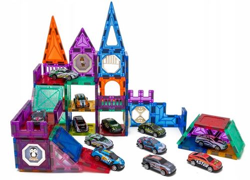 Klocki magnetyczne konstrukcyjne ZESTAW XXL 82 el. tor samochodowy 12 AUT na Arena.pl