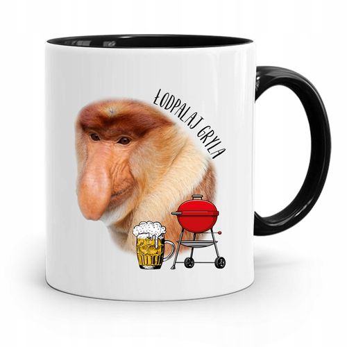 Kubek Czarny Śmieszny Nosacz Janusz Łodpalaj Gryla Z Nadrukiem Ze Zdjęciem na Arena.pl