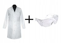 KOMPLET FARTUCH LABORATORYJNY biały BAWEŁNIANY medyczny OKULARY ochronne S