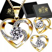 Komplet Biżuterii Złoty Srebro 925 Kolczyki Łańcuszek Zestaw Dla