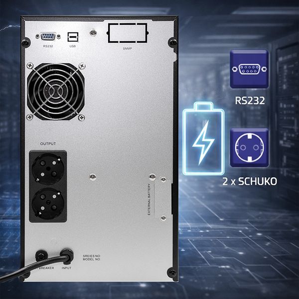 Qoltec UPS 3kVA 2400W Pure Sine Wave AVR LCD zdjęcie 5