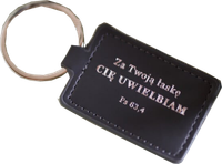 Brelok skórzany z napisem - Za twoją łaskę CIE UWIELBIAM