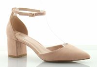 Czółenka sandały zamszowe na słupku 6 cm. pasek różowe Rozmiar obuwia - 40