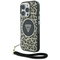 Etui Guess HC IML Leopard Triangle Cord Strap do iPhone 16 Pro MagSafe brąz