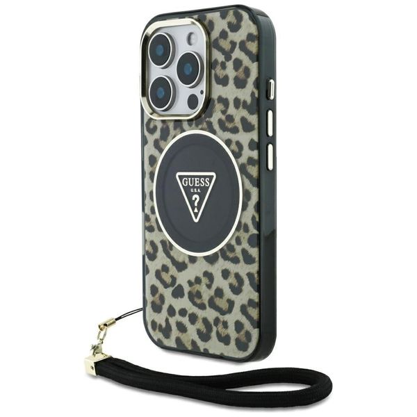 Etui Guess HC IML Leopard Triangle Cord Strap do iPhone 16 Pro MagSafe brąz zdjęcie 1
