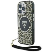 Etui Guess HC IML Leopard Triangle Cord Strap do iPhone 16 Pro MagSafe brąz