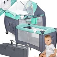 ŁÓŻECZKO TURYSTYCZNE Z KOŁAMI SKŁADANE Z PRZEWIJAKIEM MATERAC KOJEC TORBA