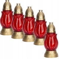 Znicze Szklane 25,5cm Czerwone z wkładem parafinowym 30h Bispol - 5 sztuk