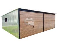 Garaż blaszany 6x5 2x Brama uchylna + drzwi + okno ocynk GP141