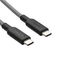 Kabel przewód USB-C USB-C 5A 1,5m 480Mb/s szybki IKEA RUNDHULT czarno-biały
