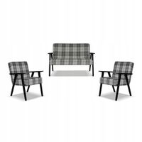 Zestaw mebli PRL retro SOLER sofa fotele Family Meble krata szara