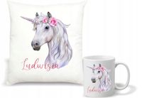 Zestaw PODUSZKA + KUBEK z nadrukiem jednorożca PREZENT DLA DZIEWCZYNKI