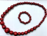 NASZYJNIK KORALE DREWNO CZERWONE GÓRALSKIE BRANSOLETKA GRATIS