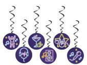 Dekoracja wisząca świderki Disco neon, 6 szt.